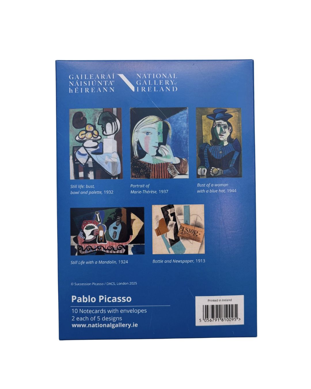 Packaging of Pablo Picasso notebooks with National Gallery of Ireland branding on a blue background