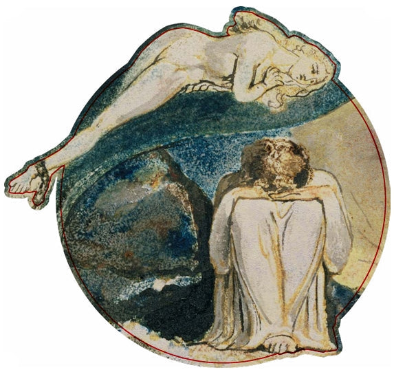 A wooden coaster with Plate 4 by William Blake