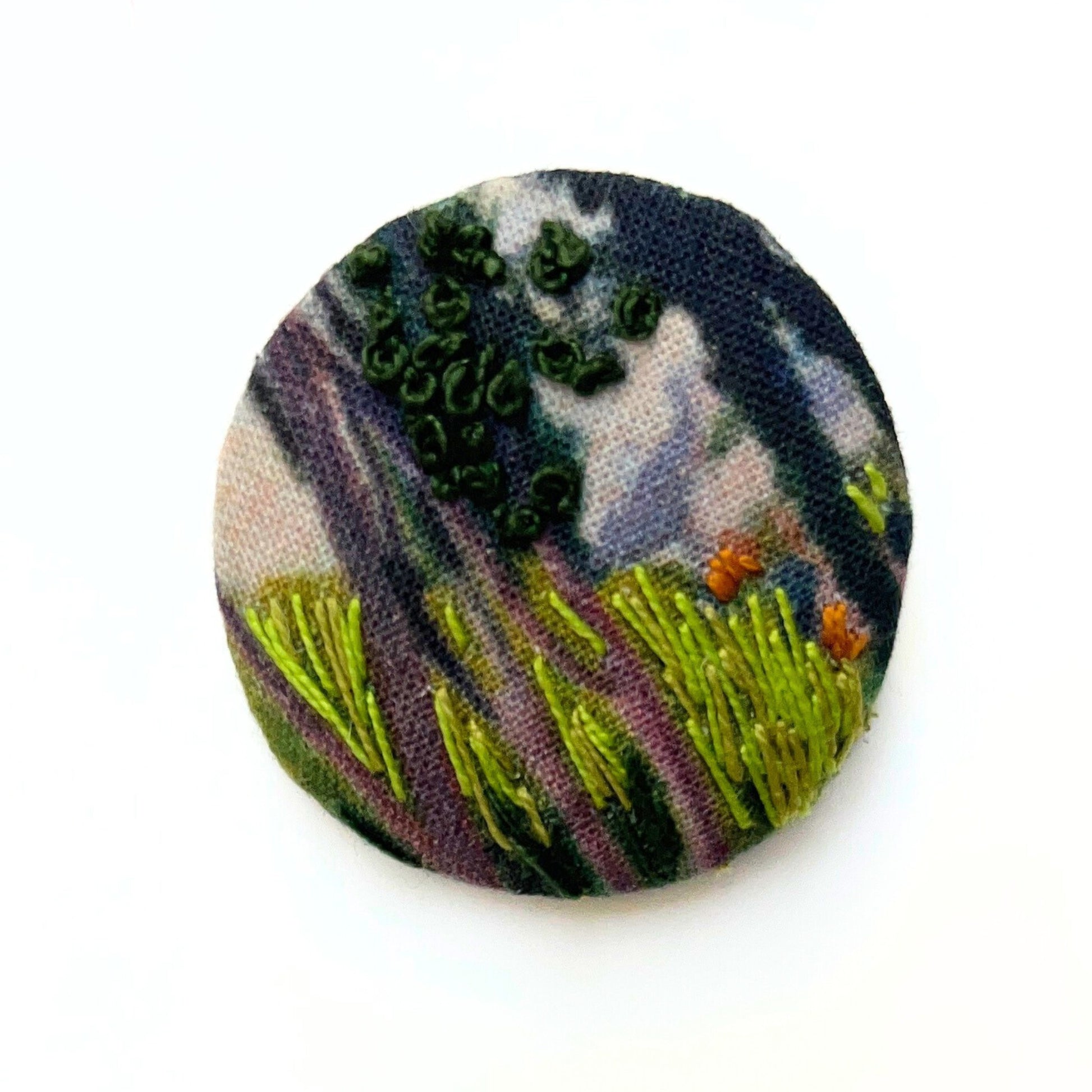 Anita Reynolds brooch based on O'Conor's Farm at Lezaven in close-up
