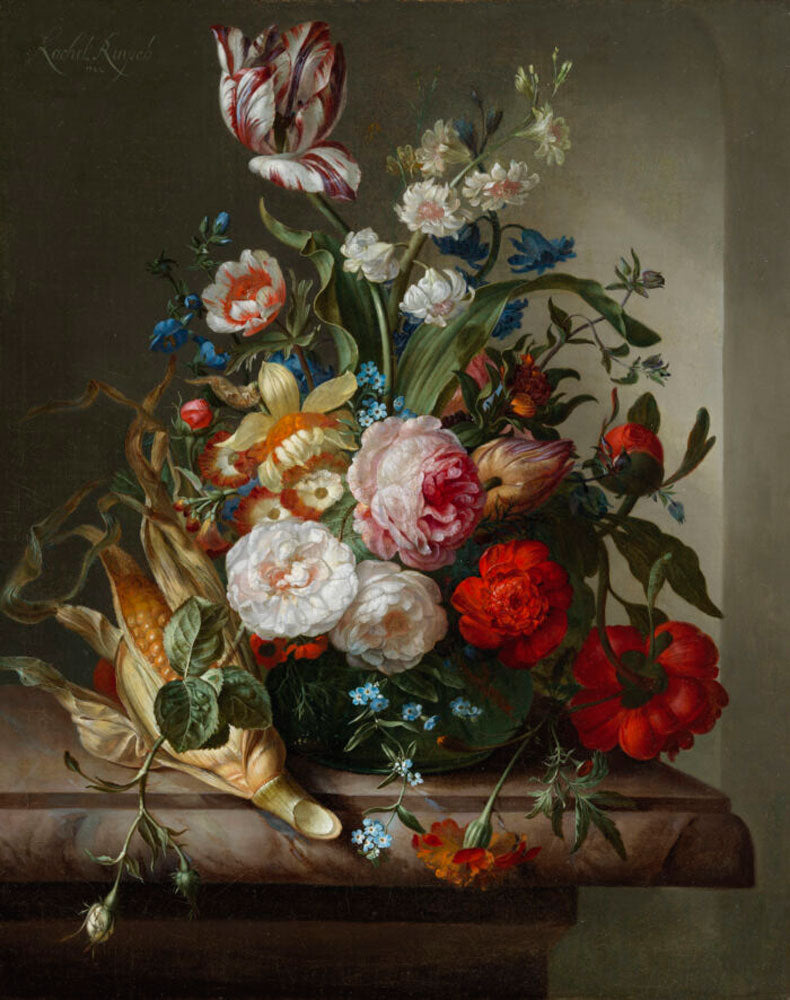 Ruysch, Vase of Flowers with an Ear of Corn Art Print