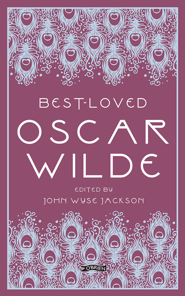A purple cover with a pattern of blue peacock feathers coming down from the top and up from the bottom. The title is in the middle in white.