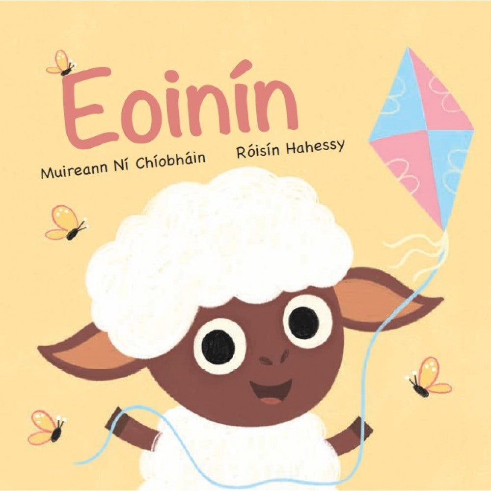 A pale yellow cover with a smiling cartoon lamb flying a kite. The title is in pink above.