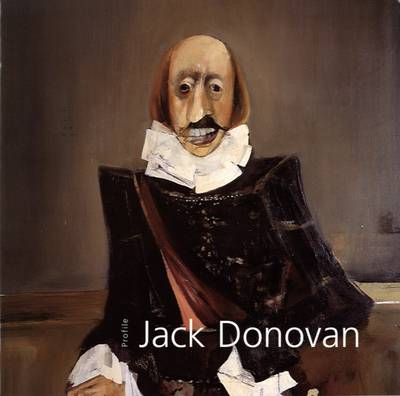 A brown toned, flat, stylised painting of a balding man with a ruffled collar. The title is in the bottom right corner in thin, white letters.