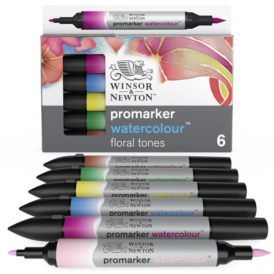 Winsor & Newton promarker watercolour set with floral tones packaging on a white background