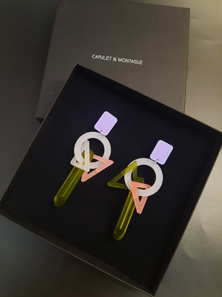 Throwing Shapes Earrings  Lilac / White / Olive