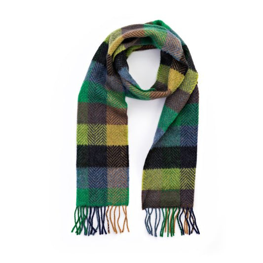 Irish Cashmere Merino Scarf Green Denim Charcoal Herringbone Block