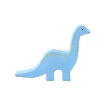 Blue Brachiosauras Rex Toy and Teether against a white background
