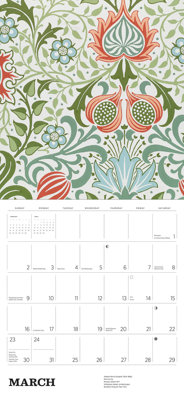 William Morris: Arts & Crafts Designs 2025 Wall Calendar