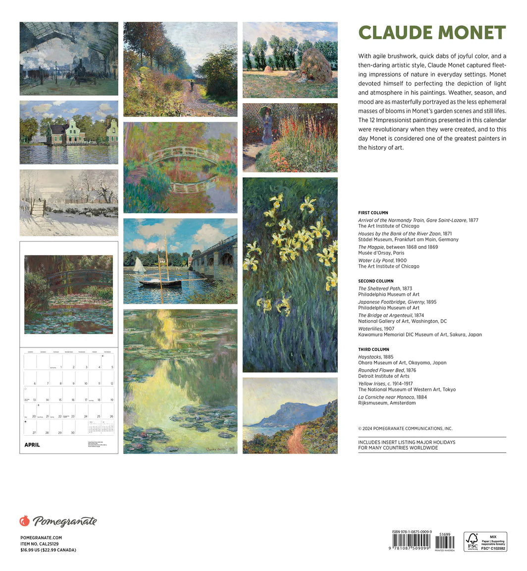 Claude Monet 2025 Wall Calendar