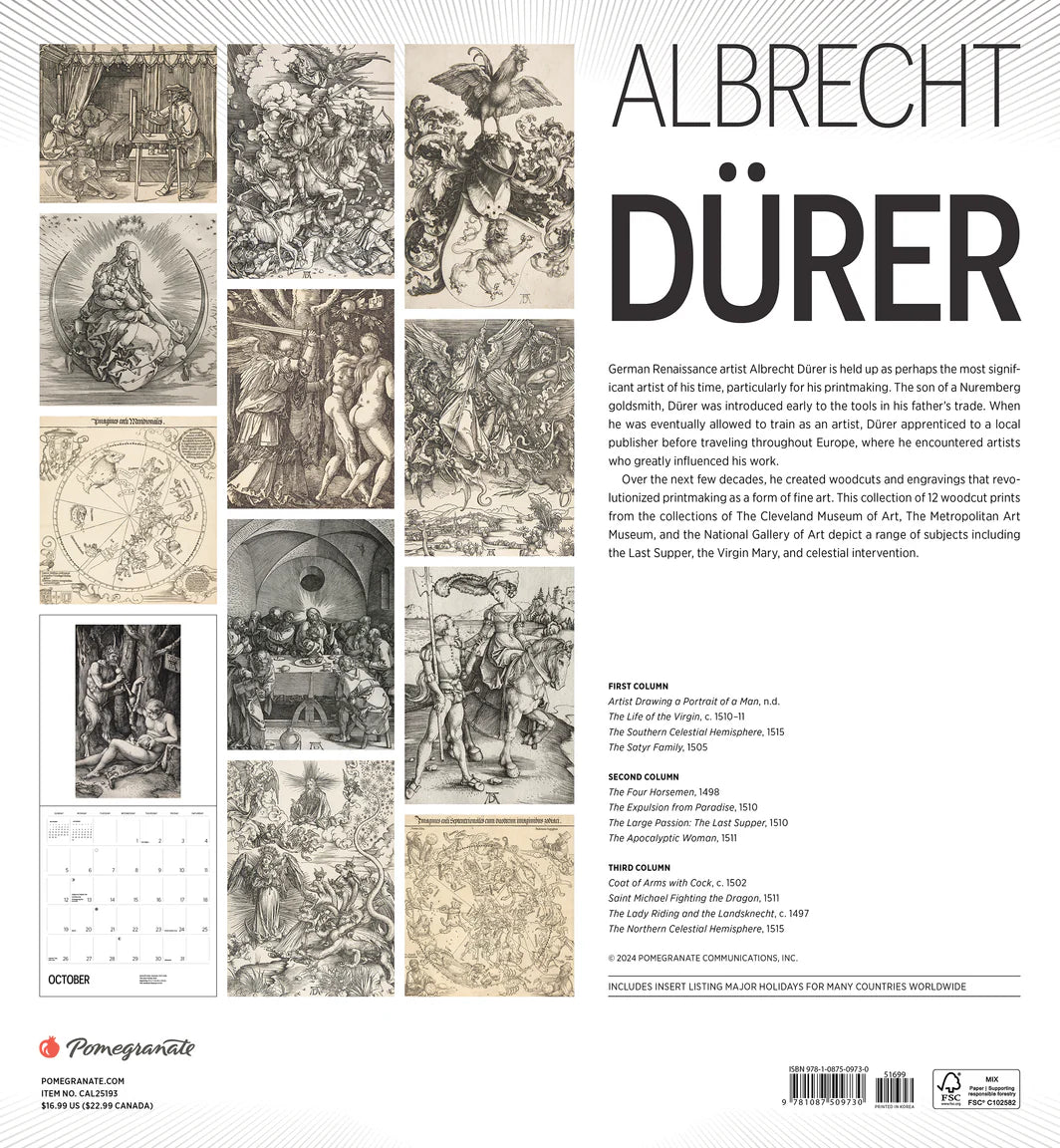 Albrecht Dürer 2025 Wall Calendar