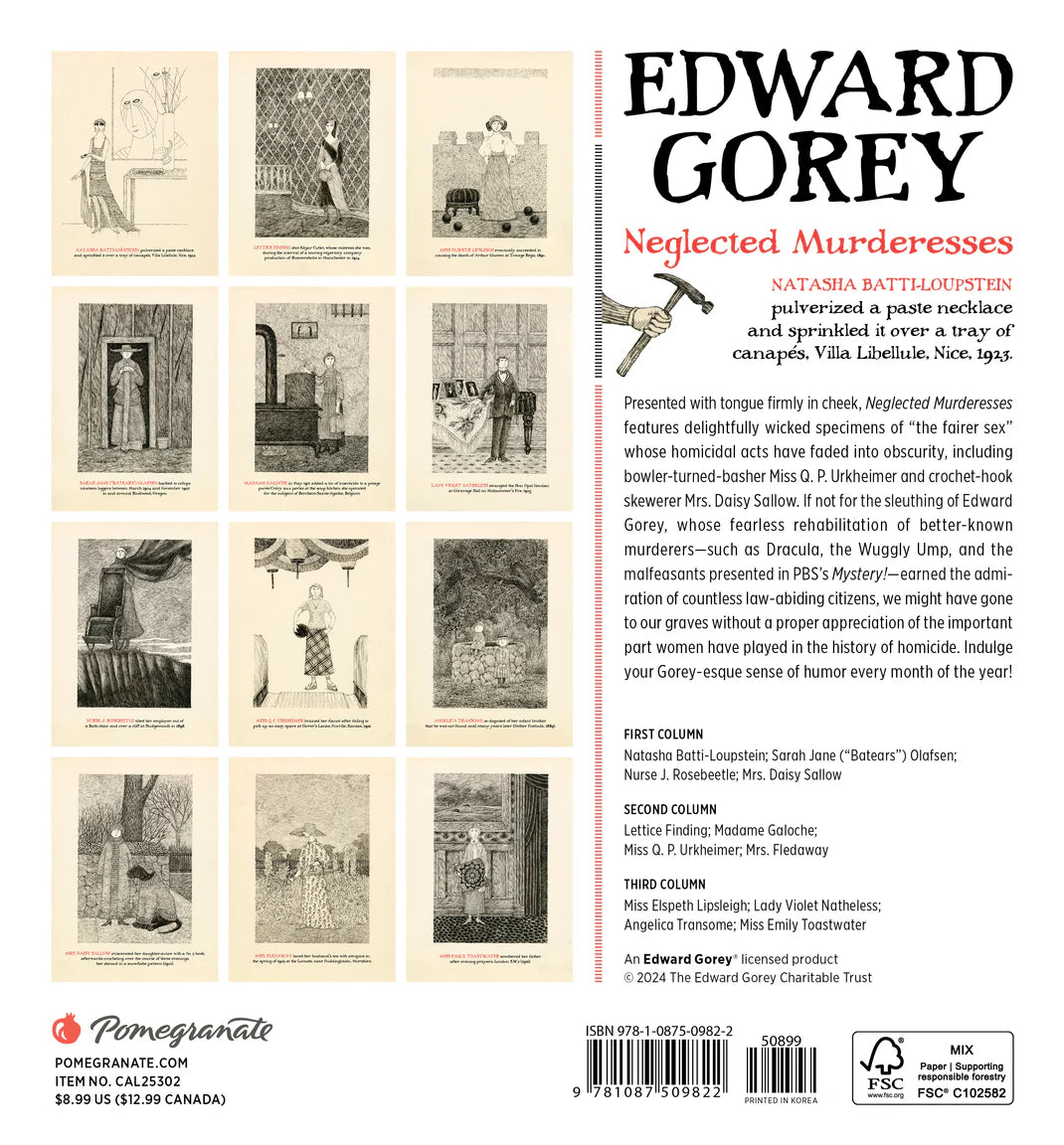 Edward Gorey: Neglected Murderesses 2025 Mini Wall Calendar