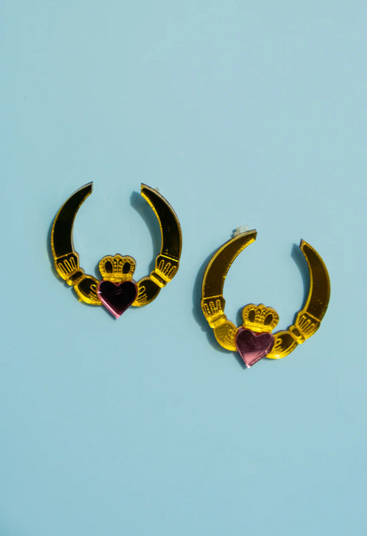 Claddagh Ring Earrings Gold