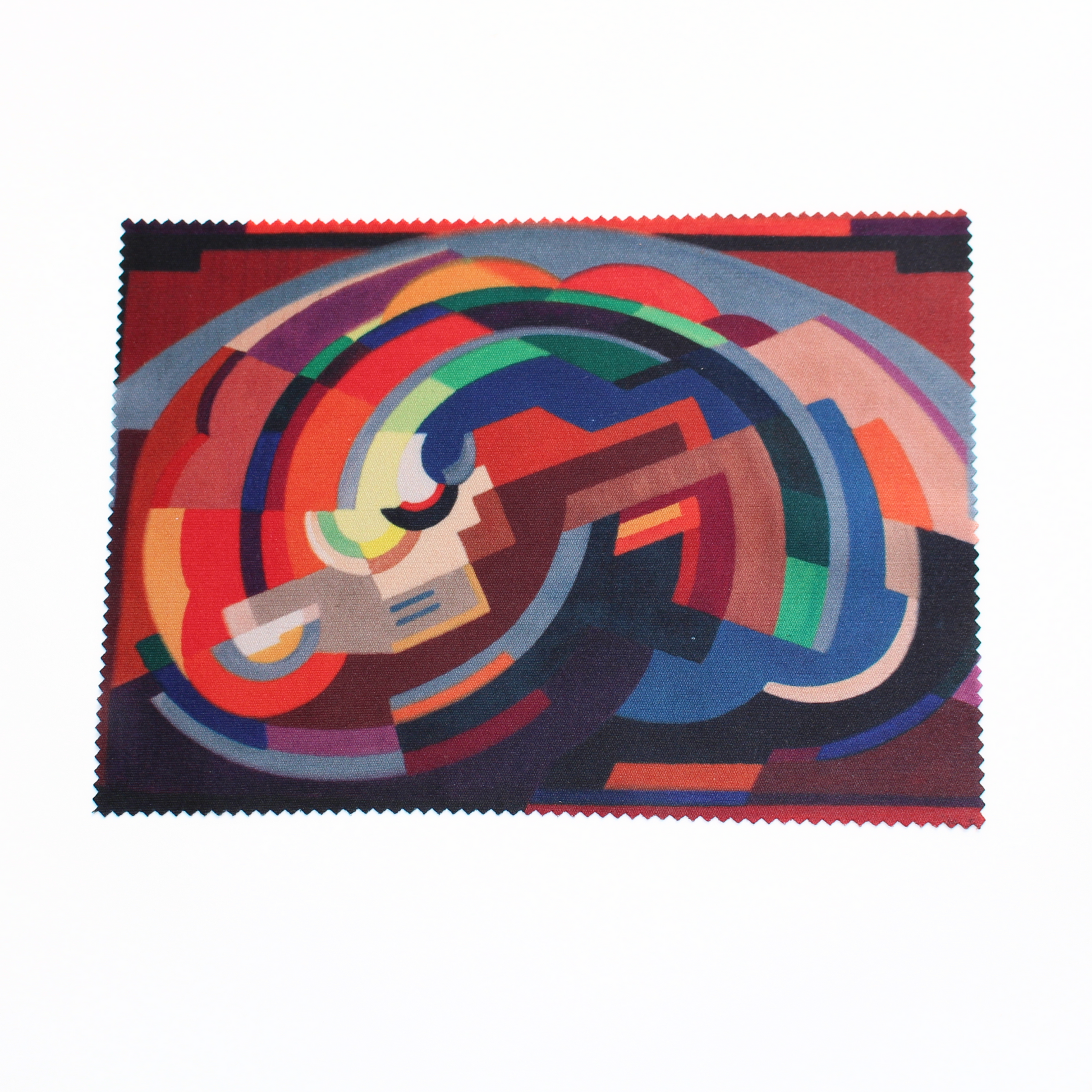 Colourful lens cleaning cloth featuring A Composition by Mainie Jellett on a white background.