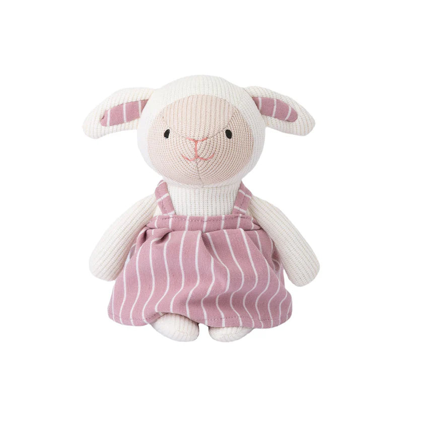 Stuffed Lamb Toy with Striped Dungaree Dress 