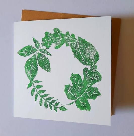 Leaf Wreatch Greeting Card - Adelle Hickey
