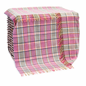Soft Pink Green Check Lambswool Throw