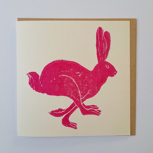Running Hare Pink Greeting Card
