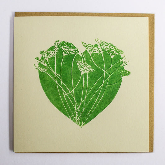 Wild Flower Heart Green Greeting Card