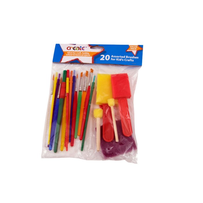 Create 20 Assorted Kids Craft Brush Set