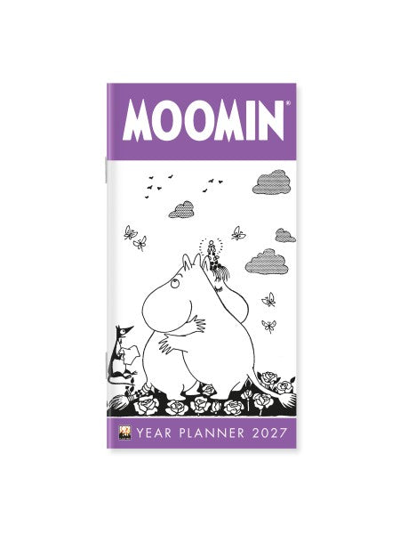 Moomin planner for 2027 with a purple header and white background