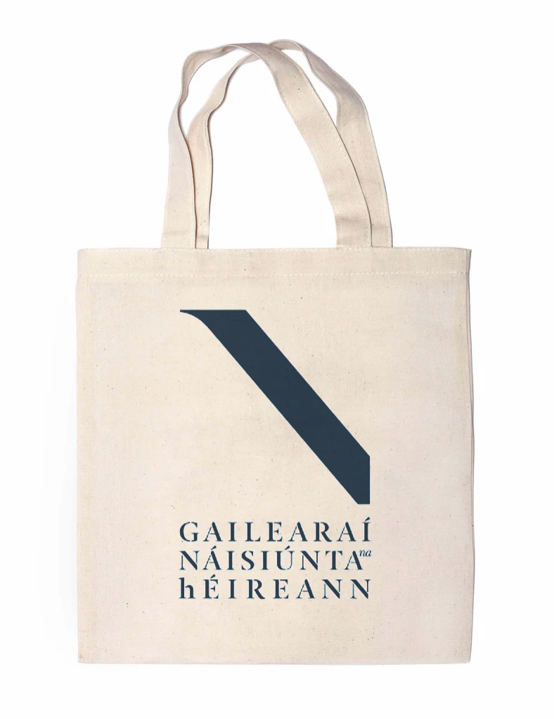 National Gallery of Ireland Tote Bag in Navy with Irish language logo displayed