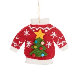 Red Felt Christmas Jumper with xmas tree decoration