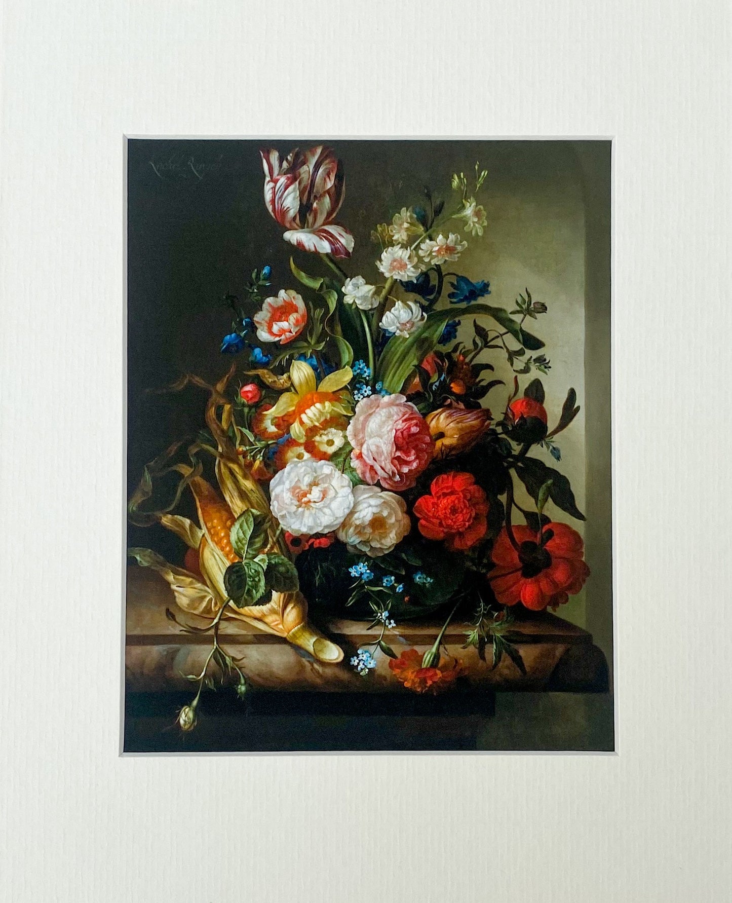 Vase of Flowers with an Ear of Corn Mounted Print