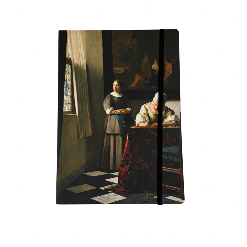 A hardcover notebook featuring a reproduction of Vermeer's 'The Girl with the Pearl Earring' painting on the cover, shown against a plain white background.