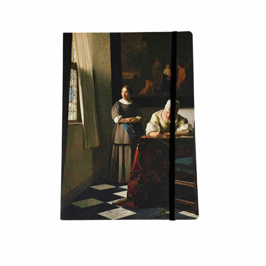 A hardcover notebook featuring a reproduction of Vermeer's 'The Girl with the Pearl Earring' painting on the cover, shown against a plain white background.