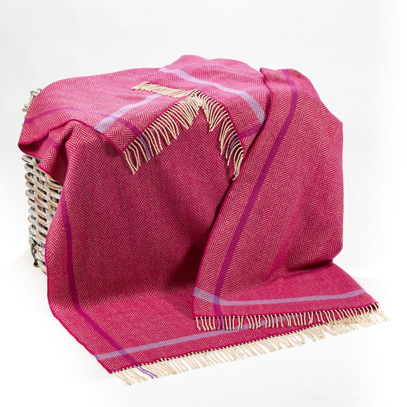 Raspberry Cream Purple Herringbone Cashmere Throw