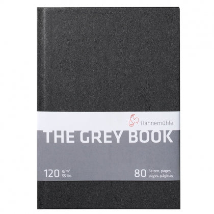 A textured dark grey notebook with a light grey belly band. The title is on the band in white capital letters with the product details in small white letters.