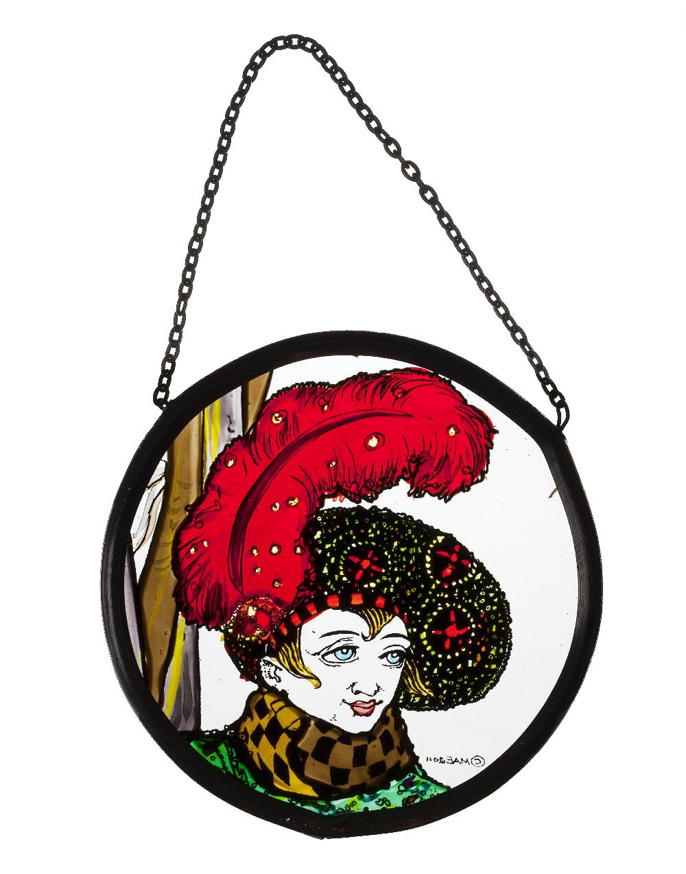 Boy with a Red Feather Circular Stained Glass Reproduction
