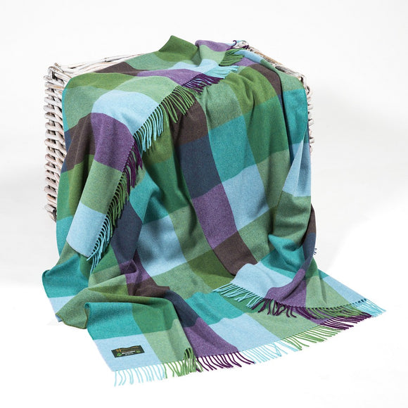 Green Blue Marine Check Lambswool Throw