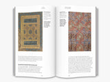 A two page spread from inside the book about decorative designs in religion. On the left page is an intricately detailed illuminated page from a Qur’an. On the right is an intricately detailed illuminated page from a Bible.