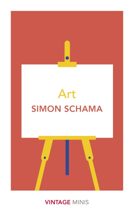 A red cover with a simple, flat illustration of a yellow easel holding a white square. The title and author is inside the square in yellow and red.