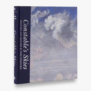Most of the cover is a painting of a cloudy blue sky. The title is in silver letters vertically down the left side in a navy bar that wraps round onto the binding.
