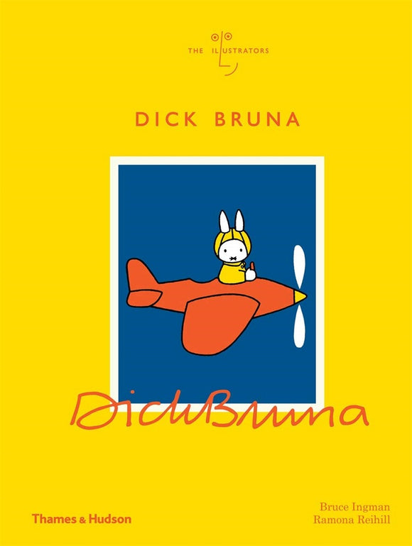A bright yellow cover with a simple illustration of a white bunny riding a plane in the centre. The title is in orange.
