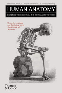 A detailed grey sketch of a human skeleton sitting in a rock. A black banner above has the title in white.
