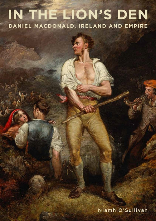 A classical painting of a man standing with his shirt partly open against a stormy background. The cream title is at the top.