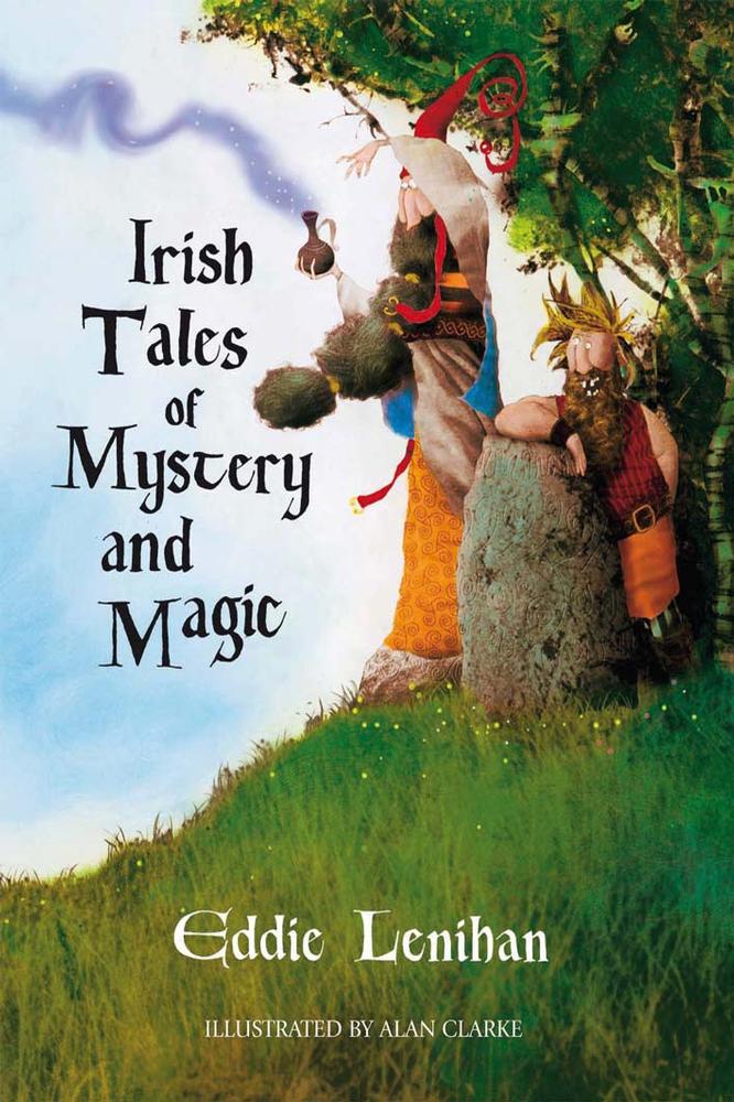 An illustration of two men at the top of a grassy hill. They have cartoony features and wear Celtic style clothing. The title goes down the left side in black letters.