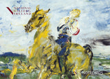 The pack cover is an expressionist painting with visible brush strokes and paint texture. A man, with his head thrown back to the sky, rides a yellow horse.