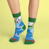 The socks on feet. The toe, heel, and band are green.