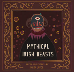 A dark purple cover with with a gold branch pattern around the edges. A flat illustration of a monster is in the centre with the title in white underneath.