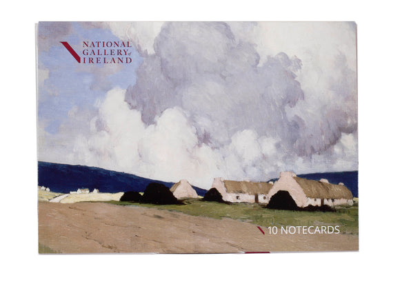 The pack cover is a painting of a large, cloudy sky while the bottom third is a few cottages boarding a dirt road.
