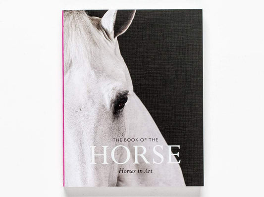 A black cover with a close up of a white horse’s head. The title is across the bottom in black and white.